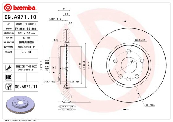 BREMBO 09.A971.11 PRIME LINE - UV Coated Disc frana