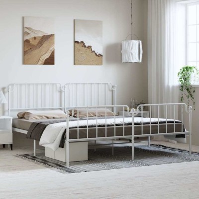vidaXL Cadru pat metalic cu tăblie de cap/picioare&amp;nbsp;, alb, 183x213 cm 373959 foto