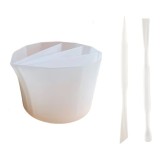 Set 5 piese, cupa de masurare si 4 bete de amestecare pentru proiecte mestesuguri, 220 ml, 5.5 x 8 x 9 cm, silicon, alb
