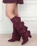 Cizme bordo elegante cu toc comod 7677A-1 19