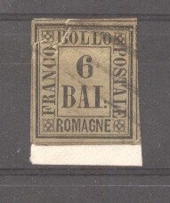 Italy Romagna 1859 Drawing numbers, 6 BAJ, repaired upper left, used AM.090