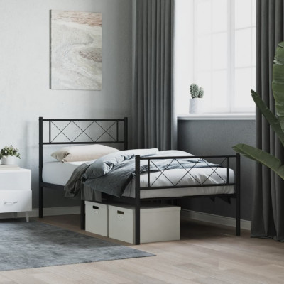 vidaXL Cadru pat metalic cu tăblii de cap/picioare, negru, 90x190 cm foto