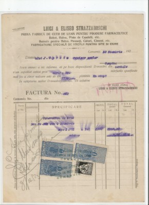 Romania, Luigi si Eliseo Strazzaboschi, Factura 3, Comarnic, 1923 foto