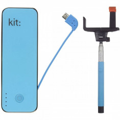 Acumulator extern Kit Fashion 4500 mAh plus Selfie Stick extensibil blue foto