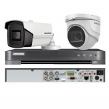 Sistem supraveghere mixt Hikvision 2 camere, 1 dome 8MP 4 in 1, IR 30m, 1 bullet 4 in 1 8MP, 3.6mm, IR 80m, DVR 4 canale 4K 8MP SafetyGuard Surveillan