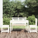 Set Dining Gradina 4 Piese vidaXL, Lemn Masiv Pin, Alb: Masa+2 Scaune+Banca, Exterior/Interior, Durabil &amp; Confortabil - 121x82.5x76 cm