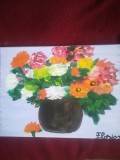 TABLOU PE PANZA CU SASIU NOU 30X40 CM VAS CU FLORI ACRILIC PRET DOAR 20 LEI