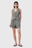 AllSaints pantaloni scurți din amestec de in AVERIE culoarea gri, uni, medium waist, W046QC