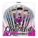 Set 8 Pensule Machiaj, W7, The Clam Club Rainbow, Geanta depozitare inclusa