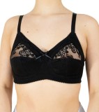 Sutien Clasic Luan Negru, Fără Armături, 100B. Microfibră &amp; Dantelă, Suport &amp; Confort S&acirc;ni Voluminoși. Bretele Ajustabile