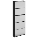 Cumpara ieftin Pantofar cu oglinda, 5 niveluri, negru, 63x17x169,5 cm