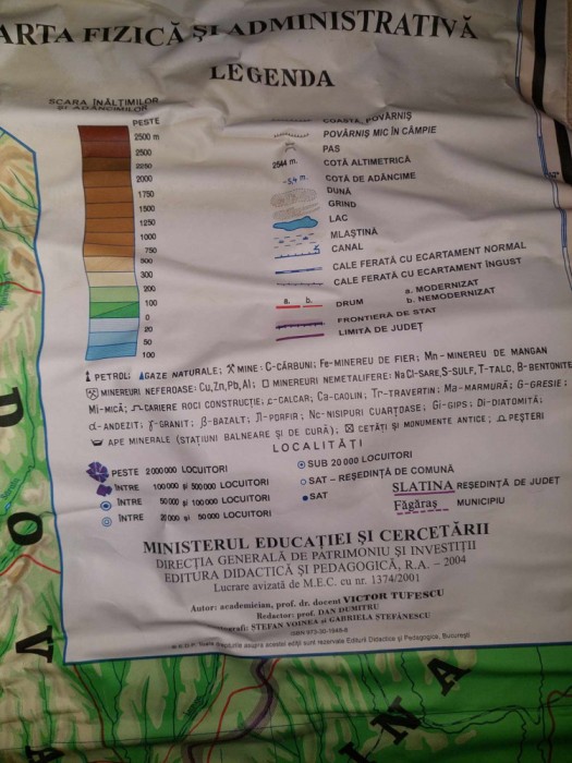Harta MARE Panzata Harta fizica si administrativa a Romaniei-Harta Geologica