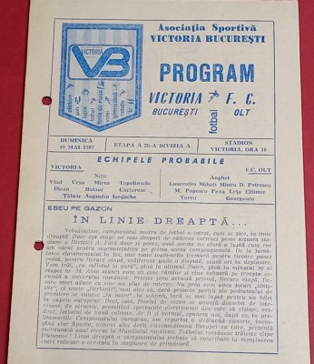 Program meci fotbal VICTORIA Bucuresti - FC OLT (10.05.1987) foto