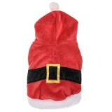 Costum de Craciun pentru Caini cu Gluga, Curea si Pompon, Rosu, CMCLASS