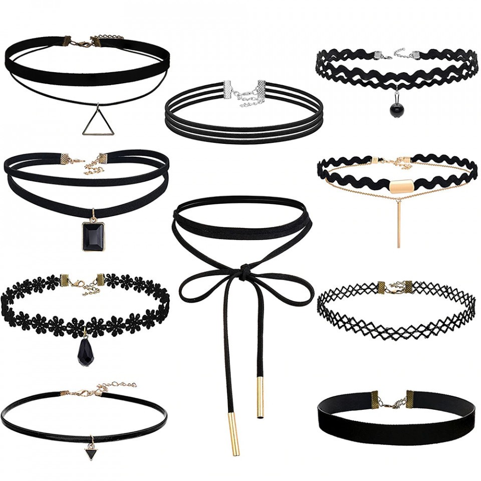 Set 10 coliere pentru gat tip Choker Fashion Black | Okazii.ro