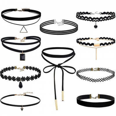 Set 10 coliere pentru gat tip Choker Fashion Black foto