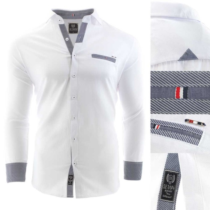 Camasa pentru barbati alb Slim fit casual cu guler Pompei Camasa pentru barbati alb Slim fit casual cu guler Pompei
