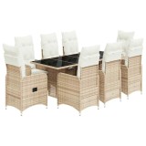 Cumpara ieftin Set bistro de gradina, 9 piese, cu perne, bej, poliratan