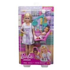 Set de joaca Barbie Dentist cu papusa blonda si accesorii tematice