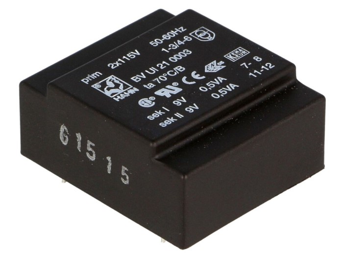 Transformator &icirc;ncapsulat 1VA 115VAC 9V PCB