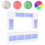 Cumpara ieftin Set comode TV de perete, 6 piese, cu lumini LED, alb