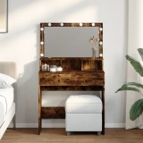 VidaXL Masă de toaletă cu LED, stejar fumuriu, 80x41x134,5 cm