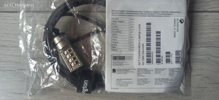 Cablu de securitate Kensington, N17, pentru aparate cu slot wedge, cu cifru Nou
