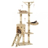 VidaXL Ansamblu pisici st&acirc;lpi funie sisal, 138 cm imprimeu lăbuțe, bej