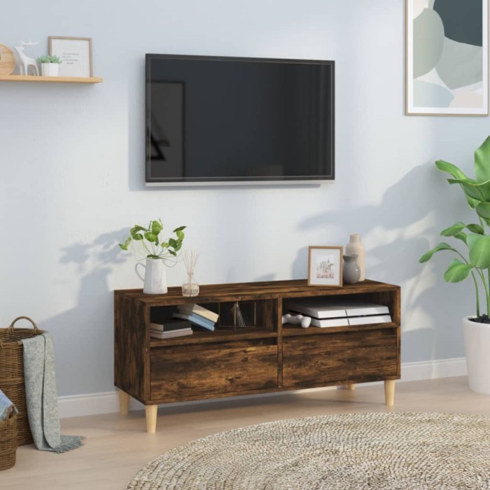vidaXL Comodă TV, stejar fumuriu, 100x34,5x44,5 cm, lemn prelucrat 831898