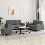 vidaXL Set de canapele cu perne, 3 piese, gri &icirc;nchis, textil