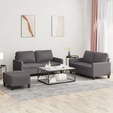 vidaXL Set de canapele cu perne, 3 piese, gri, piele ecologică