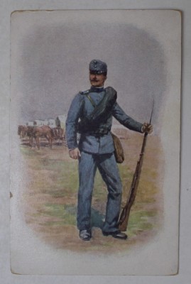 SOLDAT DIN ARMATA AUSTRO - UNGARA IN UNIFORMA , CU PUSCA CU BAIONETA , CARTE POSTALA , CLASICA foto