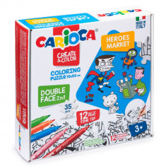 Set Puzzle si 12 Carioci Heroes&Market Carioca, 35 Piese, Multicolor, Carioci Super Lavabile, Puzzle, Puzzle Carioca, Carioci Puzzle, Set Carioca Puzz