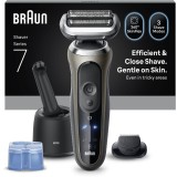 Aparat electric de ras Braun Seria 7 72-C7200CC, Autonomie pana la 60 de minute, Statie SmartCare 4-&icirc;n-1, 1x Accesoriu pentru tuns eficient, Fara fir,