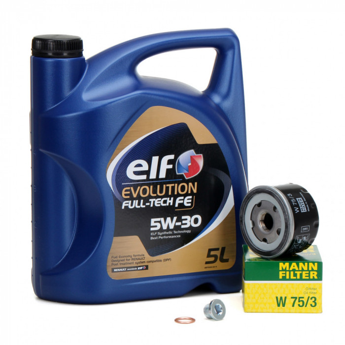 Pachet Revizie Ulei Motor Elf Evolution Full Tech FE 5W-30 5L + Filtru Ulei Mann Filter Alfa Romeo 156 2002-2006 W75/3 + Buson Golire Baie Ulei Fa1 51