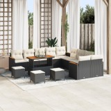 Set de canapea de grădină vidaXL cu 14 piese și perne Negru Ratan sintetic Acacia