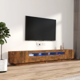 Set dulapuri TV cu LED, 3 piese, stejar fumuriu, lemn prelucrat