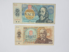 Bancnote Cehoslovacia - 10, 20 korun 1986, 1988 foto