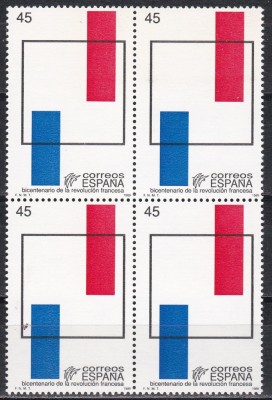 Spania 1989 - 200 de ani de la Revoluția Franceză, Bloc de 4, MNH foto