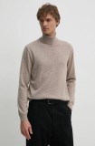 United Colors of Benetton pulover de lana barbati, culoarea bej, light, cu guler, 1002U2180