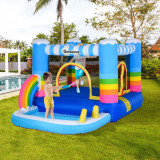 Outsunny Castel Gonflabil pentru Copii cu Trambulina si Piscina Pompa Inclusa, Multicolor