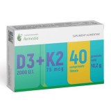 VITAMINA D3 2000UI+K2 75MCG 40CPR FILMATE, REMEDIA