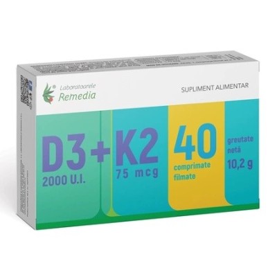 VITAMINA D3 2000UI+K2 75MCG 40CPR FILMATE foto