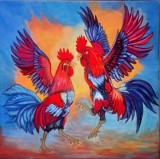 Tablou pictat manual pe p&acirc;nză 40x40cm RIVALII