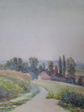 Albert Castille (XIX-XX) - Drum de țară cu fermă, Peisaje, Acuarela, Realism