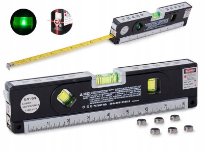Nivela multifunctionala cu laser, ruleta 250cm si boloboc, 19x2.8x6 cm, negru foto