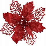 Set 10 ornamente pentru bradul de Craciun, stea Poinsettia, 16cm, visiniu Household NewTrend