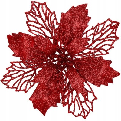 Set 10 ornamente pentru bradul de Craciun, stea Poinsettia, 16cm, visiniu Household NewTrend foto