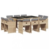 Set mobilier gradina cu perne, 11 piese bej combinat poliratan