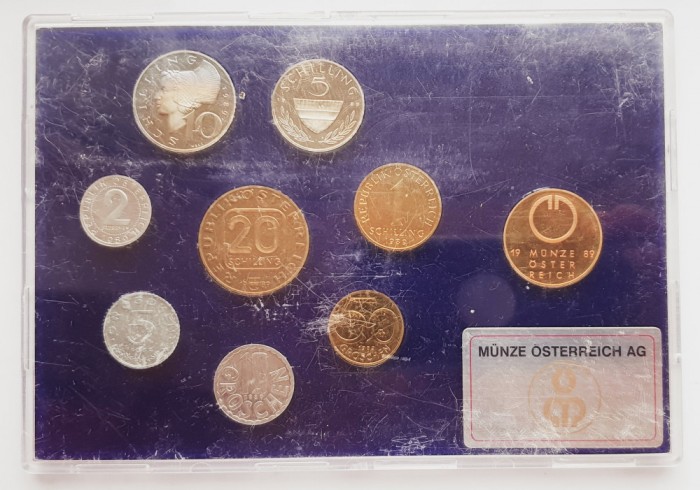 M01 Austria set monetarie 8 monede 1989 2 5 10 groschen 1 5 10 20 Schilling PF